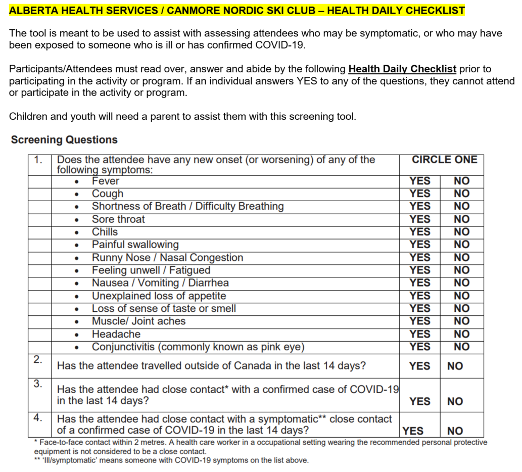 Topic: AHS / Canmore Nordic – Health Daily Checklist | Canmore Nordic ...
